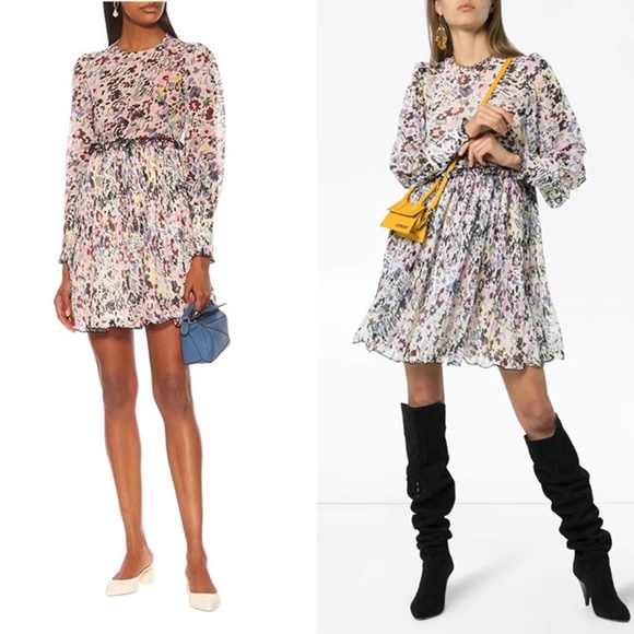 GANNI Floral Plisse Pleated Georgette Mini Dress - Picture 3 of 15